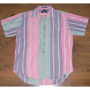 Vintage Oscar De La Renta Shirt Mens Medium Color Block Striped Short Sleeve